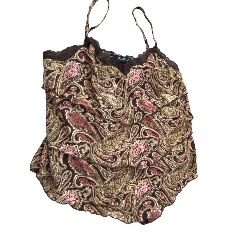 Lane Bryant Venezia Brown/Cream/Pink Paisley Lacey 3 Tier Camisole Sz 14/16
